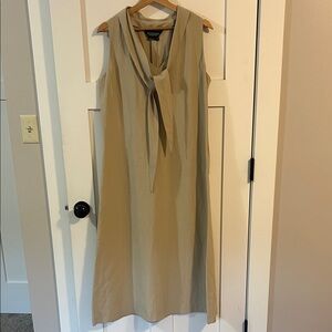 J. Peterman Beige Tie-Neck Midi Dress